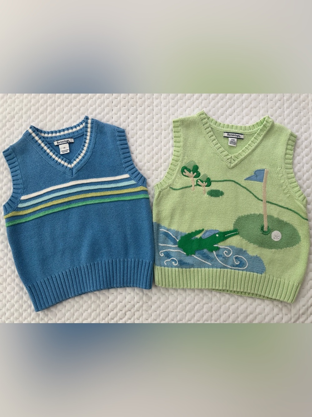 Baby Boy Hartstrings Embroidered Alligator Golf Blue Sweater Vest Bundle 2T/24m